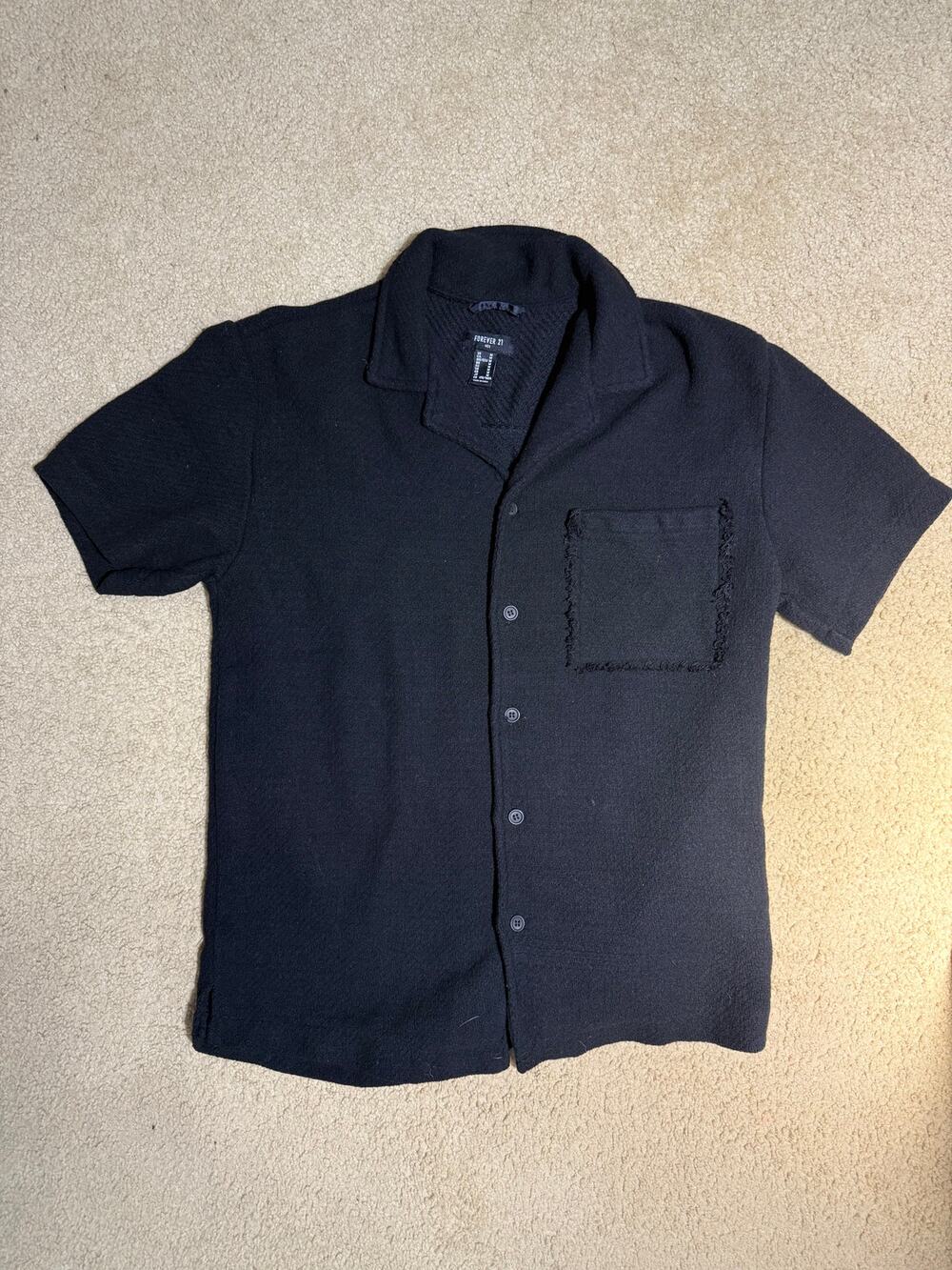 Forever 21 Men's Textured Knit Short-Sleeve Button-Down Shirt